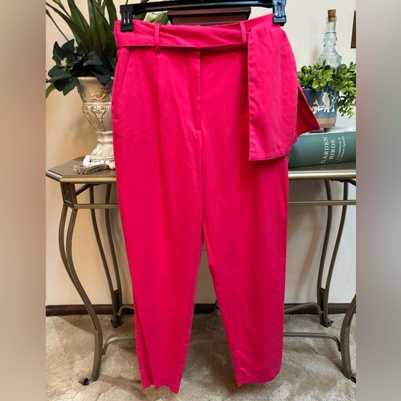 ZARA BASIC HIGH WAISTED TIE SASH HOT PINK TAPERED LEG PANTS SIZE XS💞🩷 - Picture 1 of 8